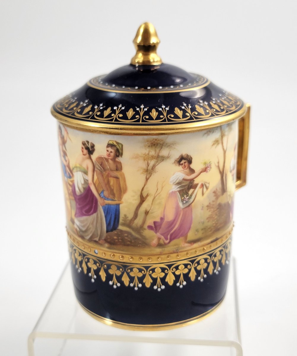 Sucrier à chocolat en porcelaine de Vienne avec scènes allégoriques, vers 1880-photo-3