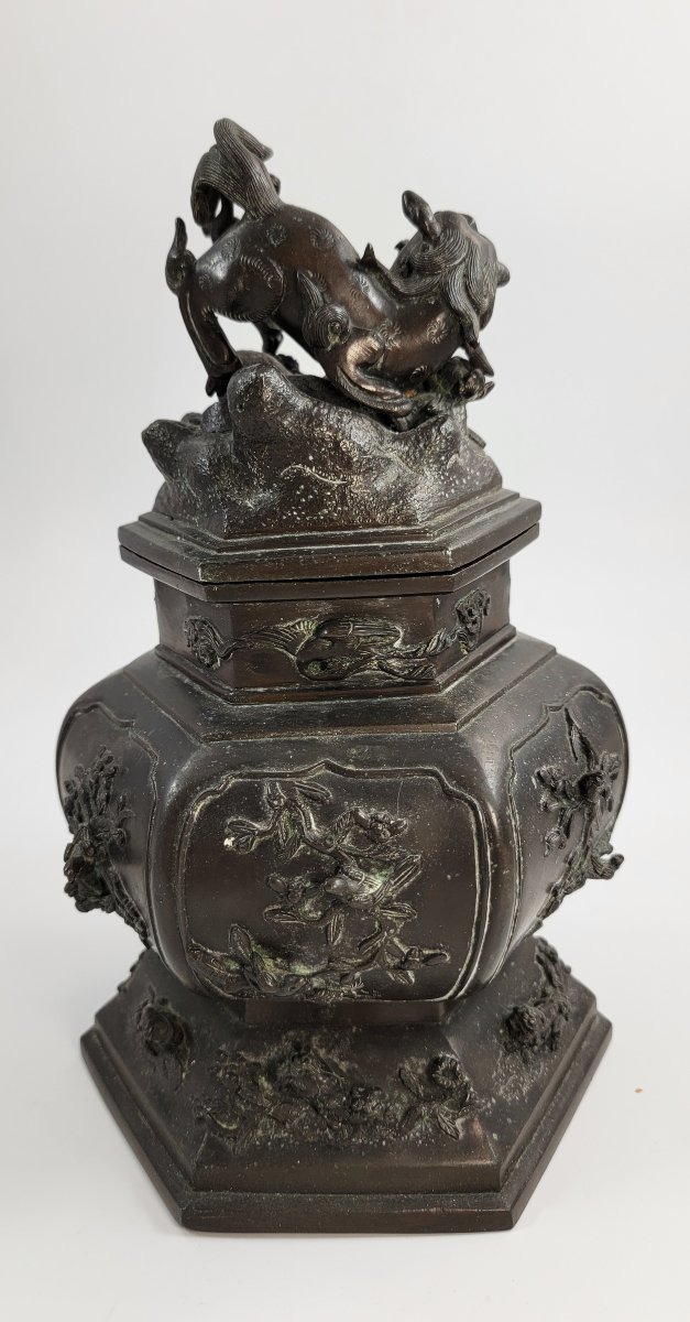 Large 19thc Chinese Bronze Censer, Fu Lion, Qing Dynasty-photo-4