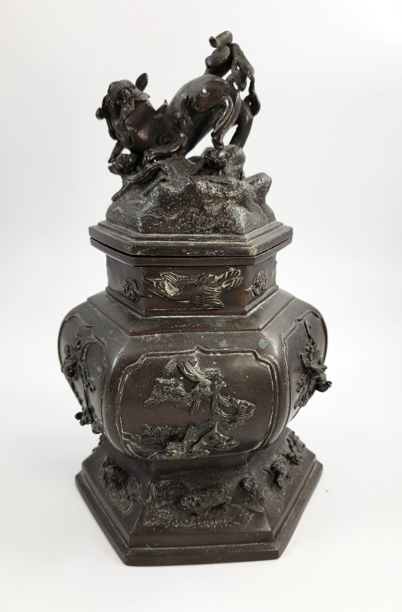 Large 19thc Chinese Bronze Censer, Fu Lion, Qing Dynasty
