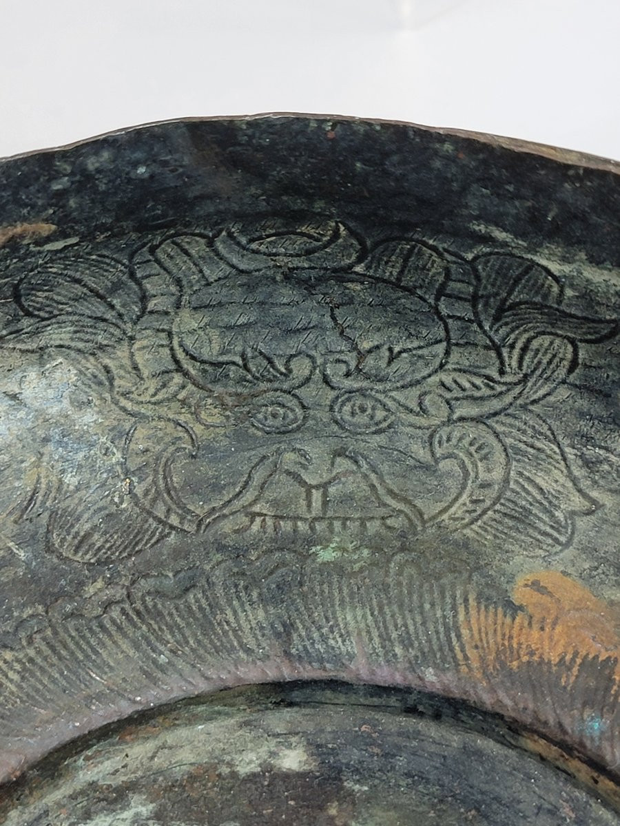 Japanese Edo Bronze Archaic Bowl, Riveted Cartouches, C.1700-1750-photo-7