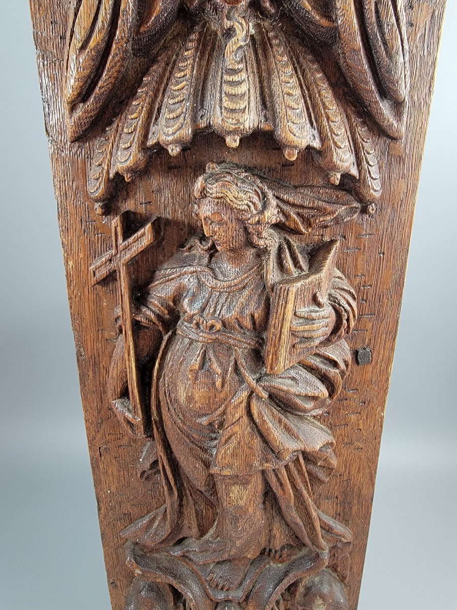 Panneau Baroque en Chêne Sculpté, Allégorie de la Foi, Flandres ou Allemagne, fin du XVIIe sièc-photo-2
