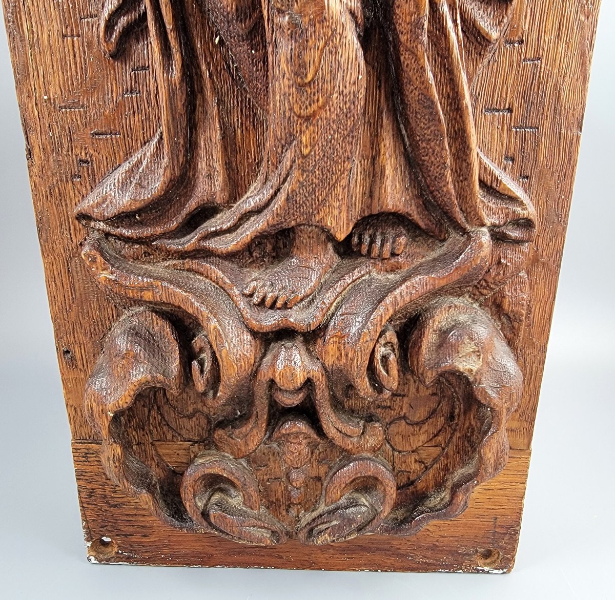 Panneau Baroque en Chêne Sculpté, Allégorie de la Foi, Flandres ou Allemagne, fin du XVIIe sièc-photo-3