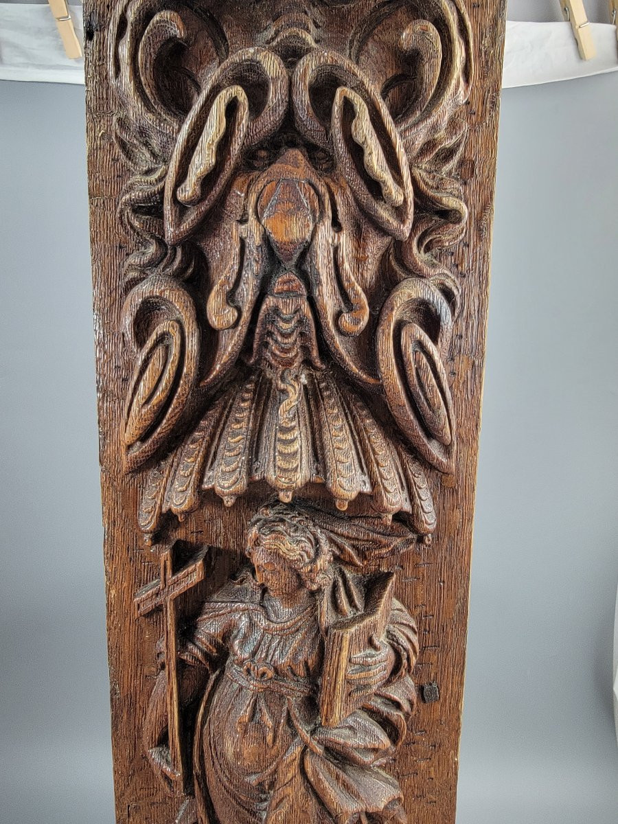 Panneau Baroque en Chêne Sculpté, Allégorie de la Foi, Flandres ou Allemagne, fin du XVIIe sièc-photo-4