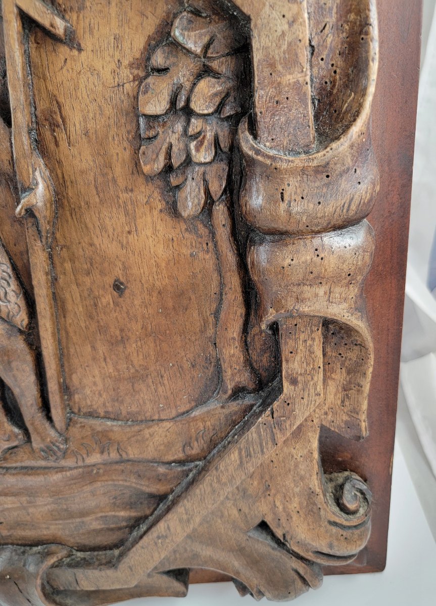 Grand Panneau Noyer Sculpté Baptême du Christ, Style Louis XIII, Époque XVIIe siècle-photo-1