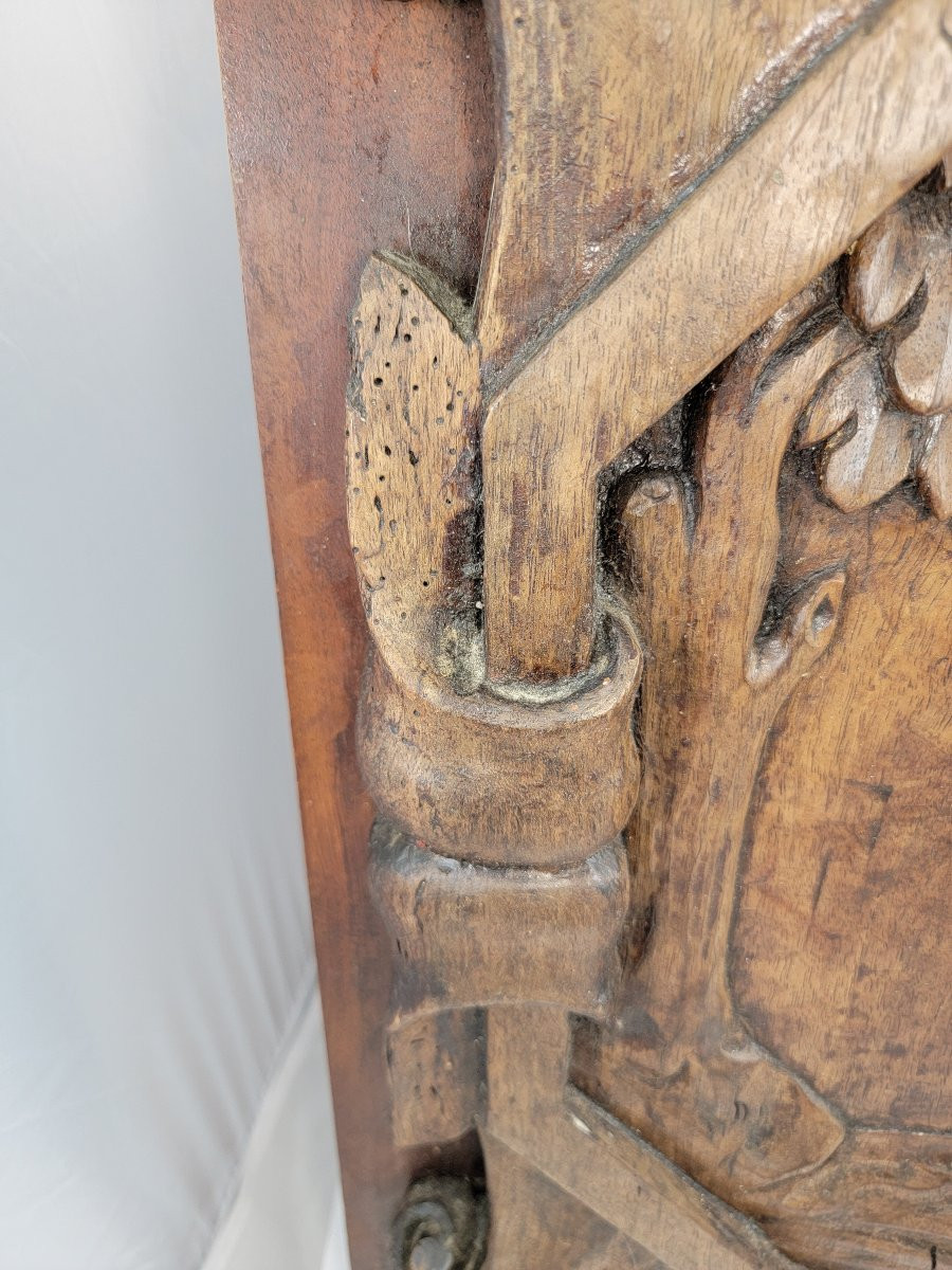 Grand Panneau Noyer Sculpté Baptême du Christ, Style Louis XIII, Époque XVIIe siècle-photo-4