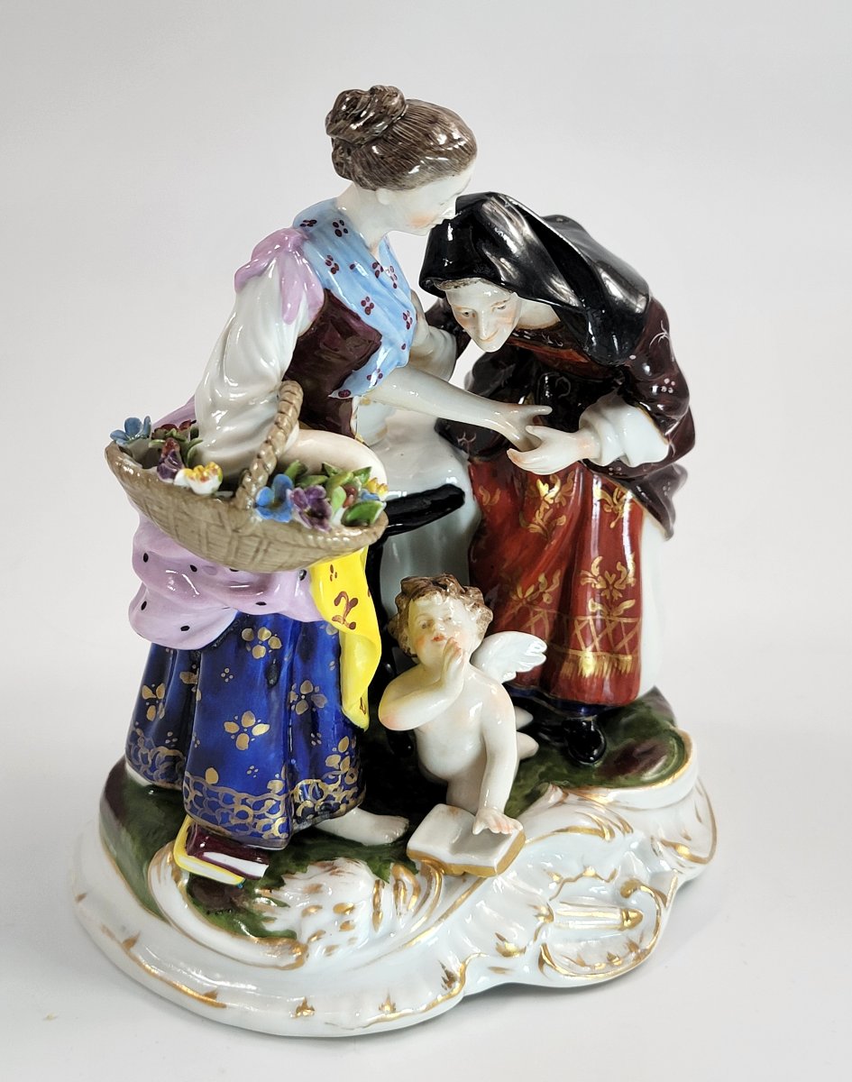 Aelteste Volkstedt – Groupe en porcelaine « La Chiromancienne et Cupidon », 1915-photo-4