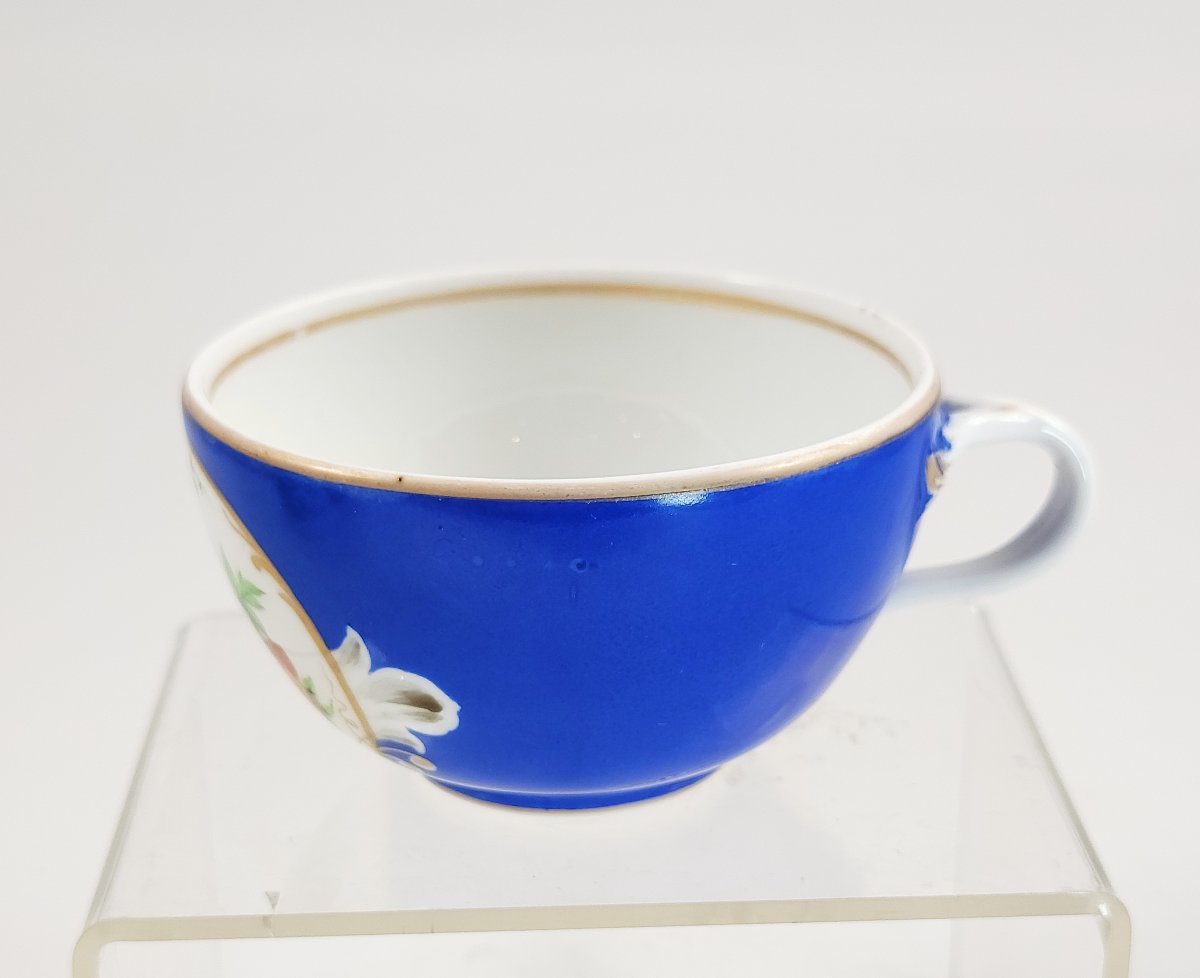Gardner Porcelain Tea Cup And Saucer, Moscow, C.1880, Cobalt & Floral-photo-4