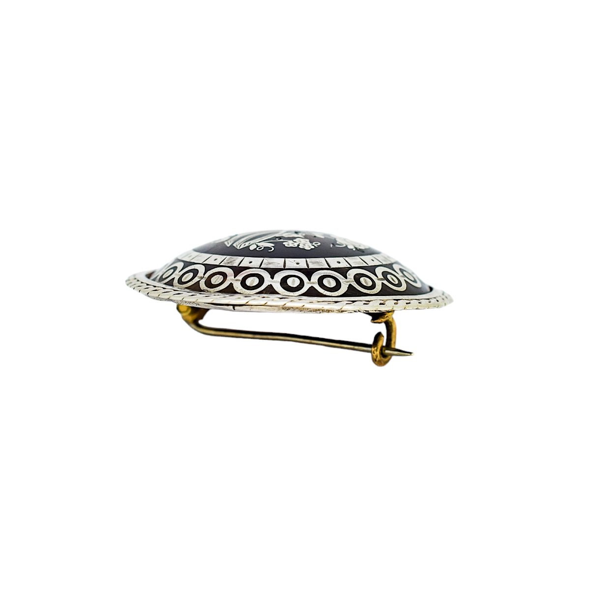 Victorian Tortoiseshell Piqué Brooch/pendant, Silver Inlay, Rope-edge Mount, C.1860-photo-1