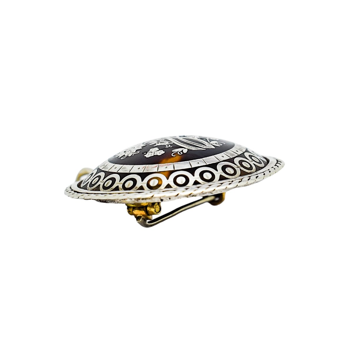 Victorian Tortoiseshell Piqué Brooch/pendant, Silver Inlay, Rope-edge Mount, C.1860-photo-2