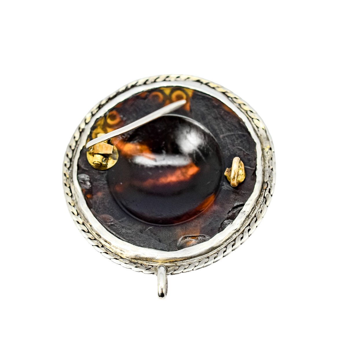 Victorian Tortoiseshell Piqué Brooch/pendant, Silver Inlay, Rope-edge Mount, C.1860-photo-5