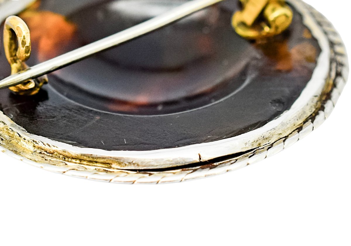 Victorian Tortoiseshell Piqué Brooch/pendant, Silver Inlay, Rope-edge Mount, C.1860-photo-6