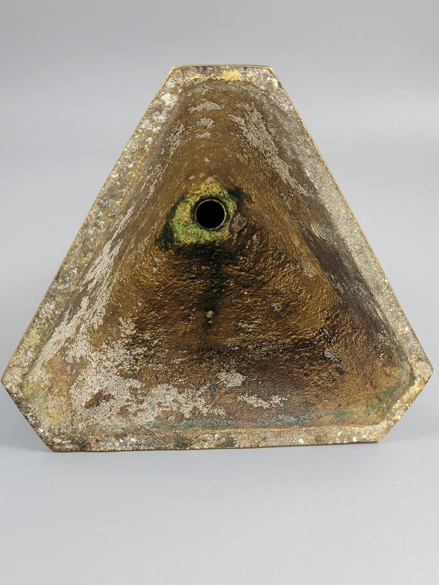 Large Qajar Persian Engraved Brass Candlestick, C.1880-photo-6