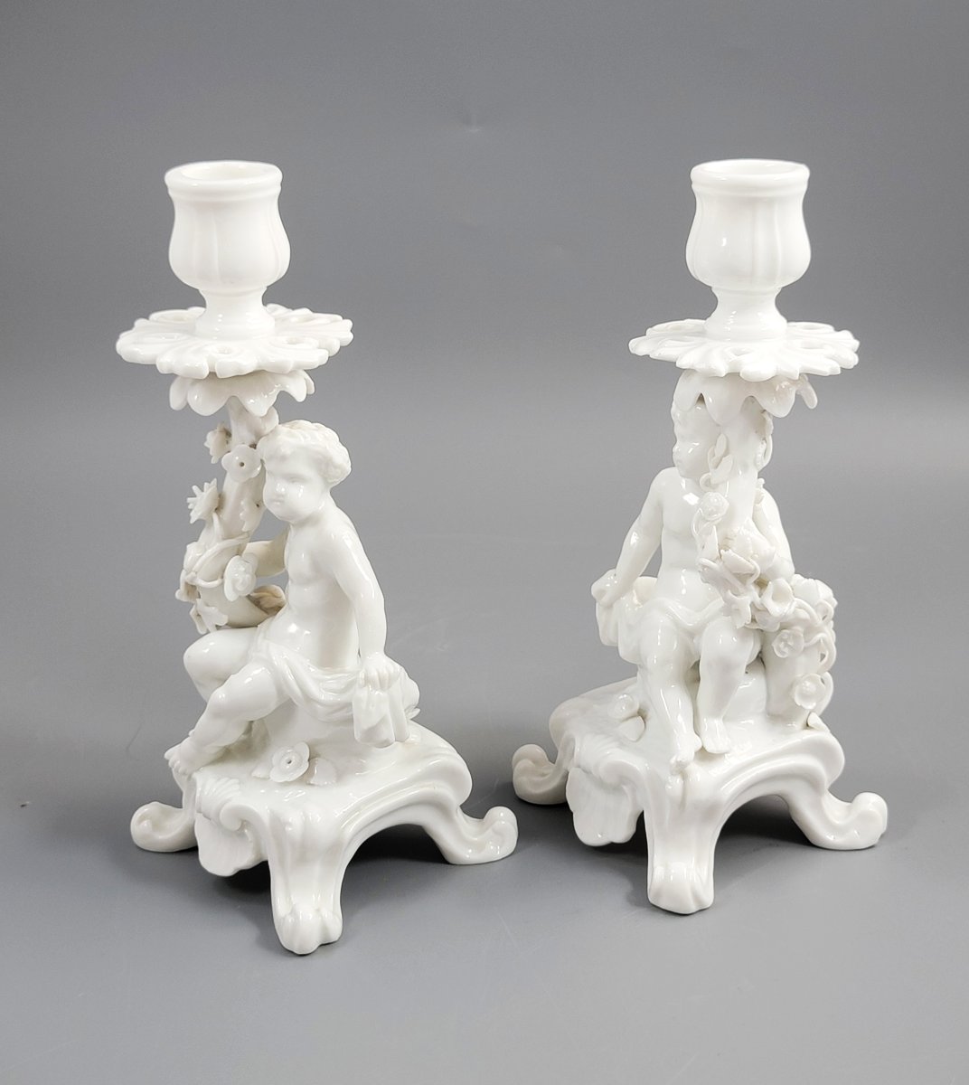 Rare Antique Minton Pair Of Figural Candlesticks, C.1820s-photo-2