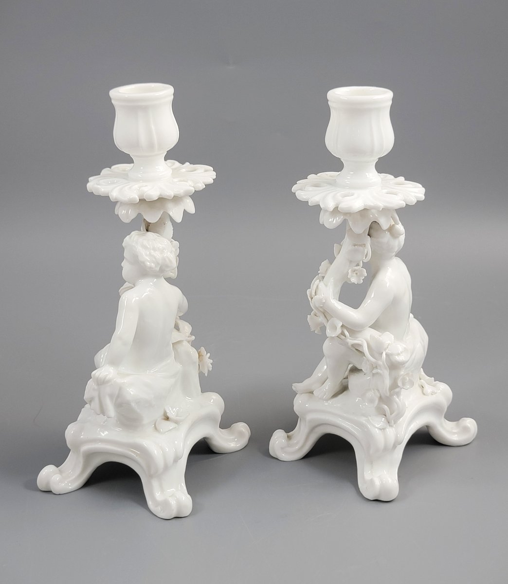 Rare Antique Minton Pair Of Figural Candlesticks, C.1820s-photo-3