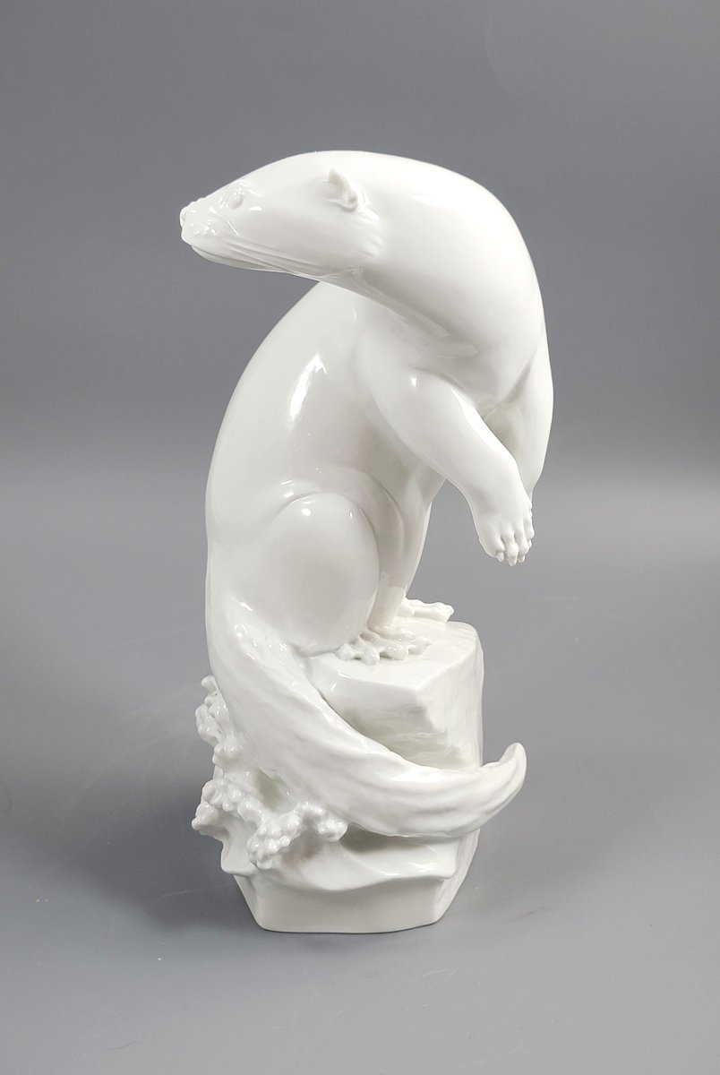 Meissen, Loutre par Max Esser, porcelaine blanche-photo-2