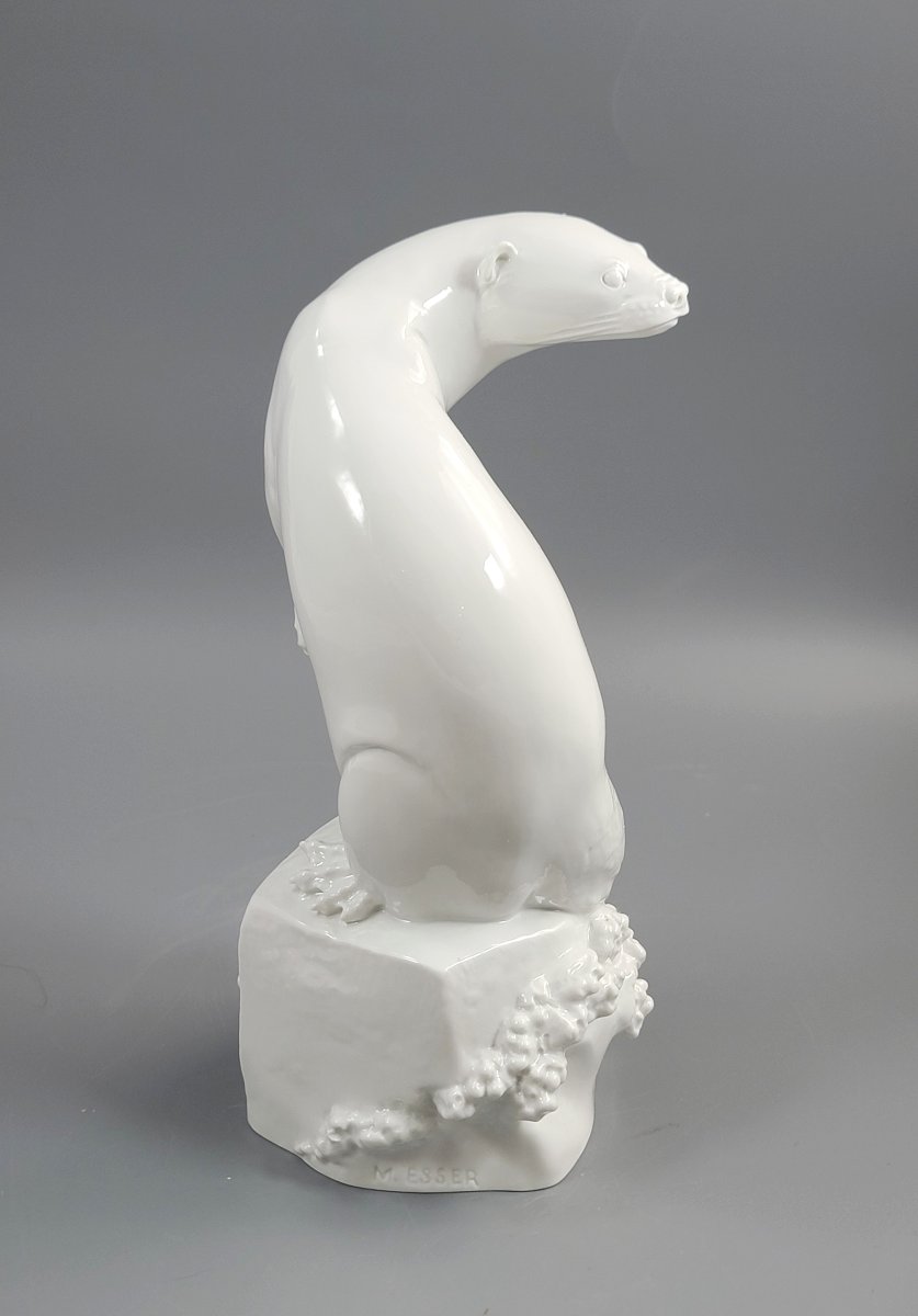 Meissen, Loutre par Max Esser, porcelaine blanche-photo-2