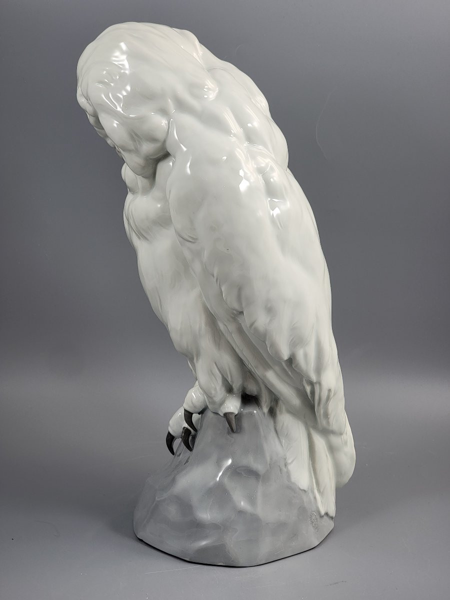 Gebrüder Heubach, Harfang des neiges par Otto Pech, grande porcelaine blanche, vers 1910-photo-3