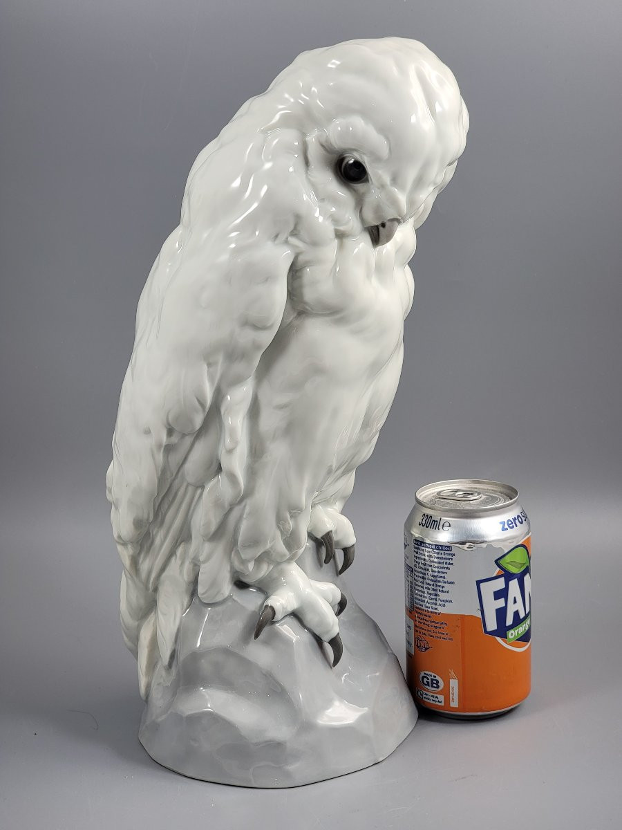 Gebrüder Heubach, Harfang des neiges par Otto Pech, grande porcelaine blanche, vers 1910-photo-4