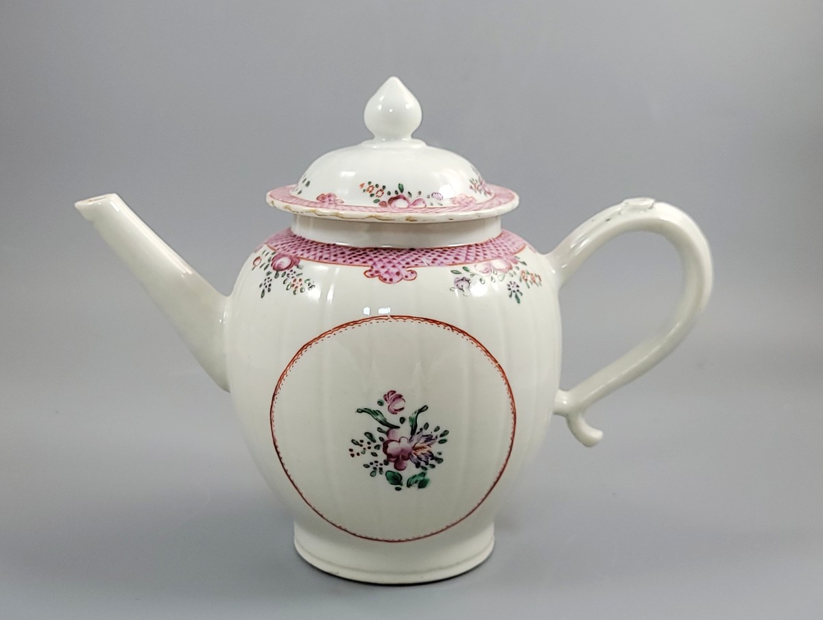 Antique New Hall Porcelain Teapot, Rare Ovoid Form, C.1790