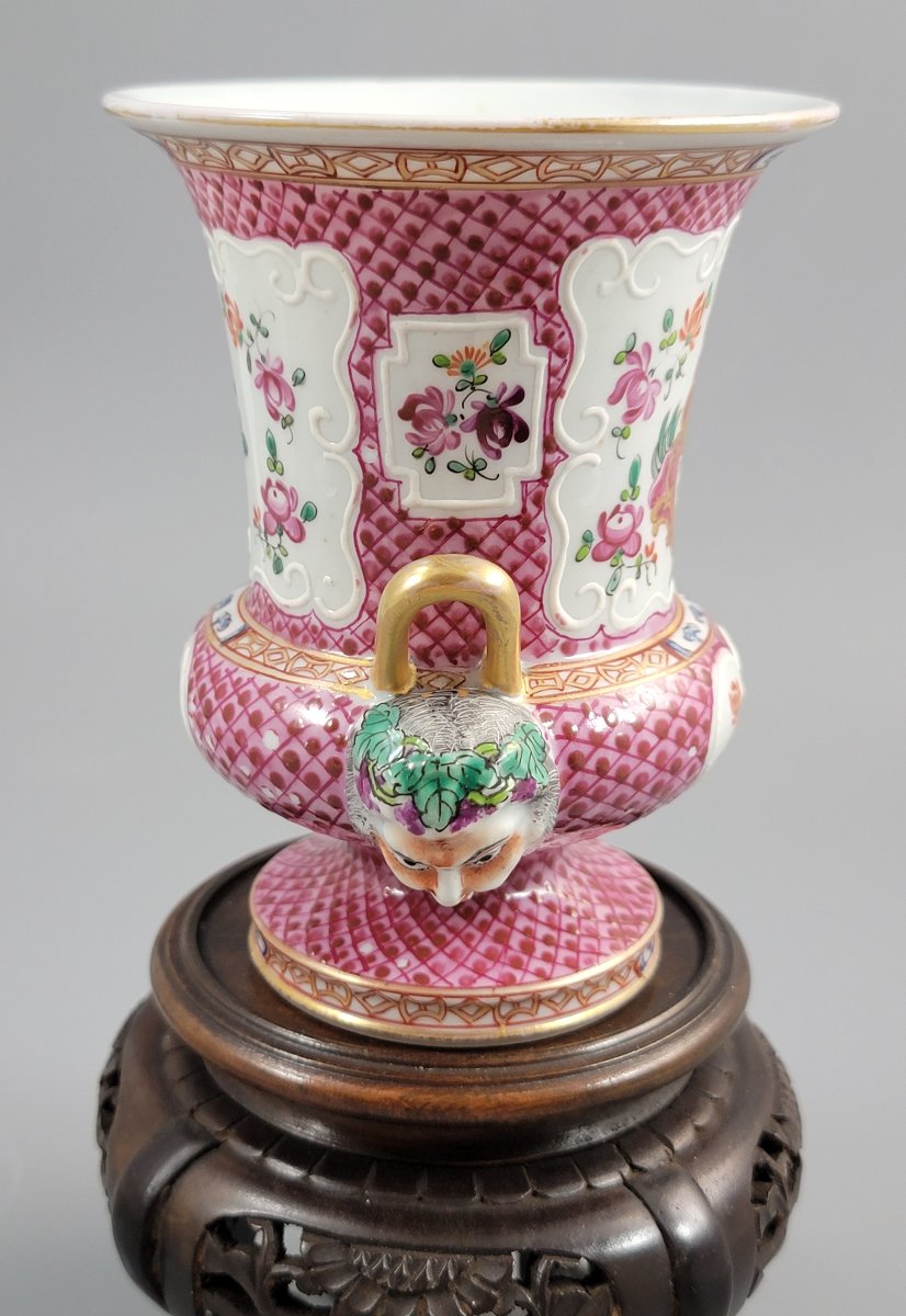 Vase en porcelaine Samson, anses mascarons bacchiques, Paris, vers 1870-photo-3