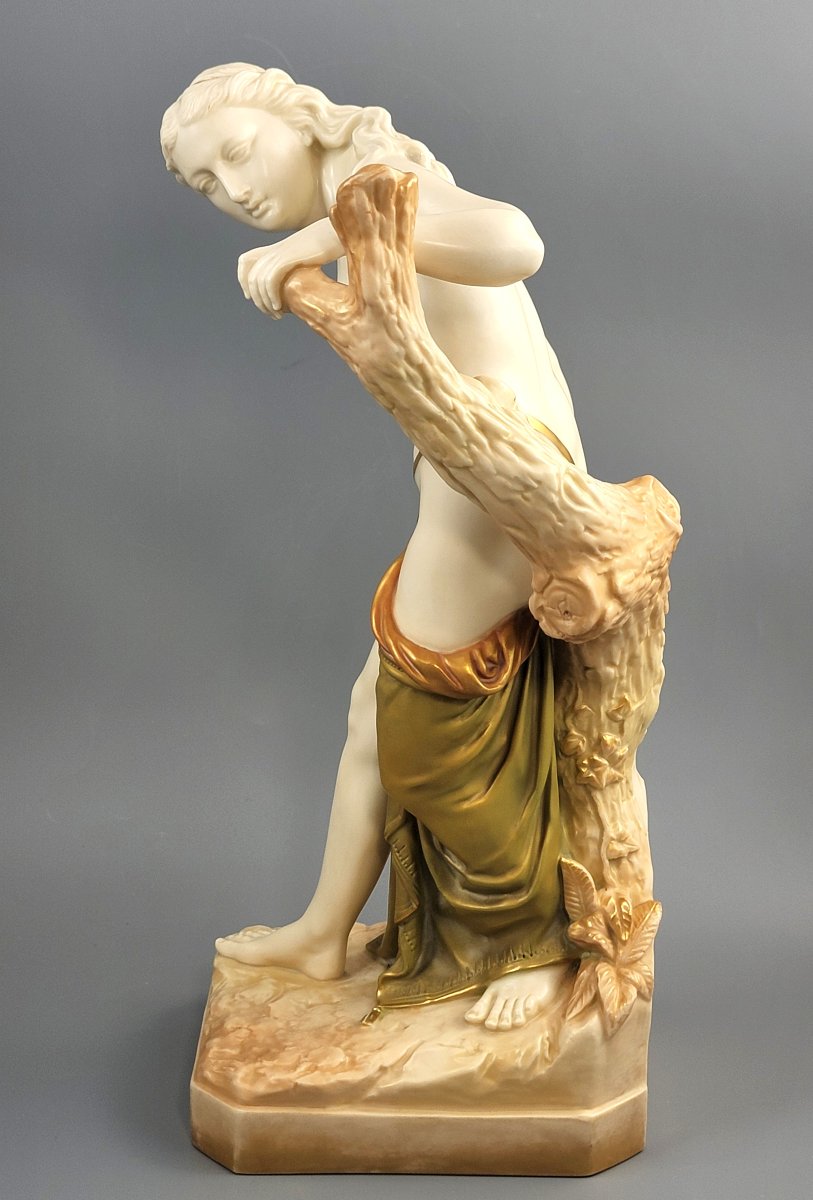 Large Royal Worcester Porcelain Figure “the Bather Surprised”, Shot Enamel, 1906-photo-2