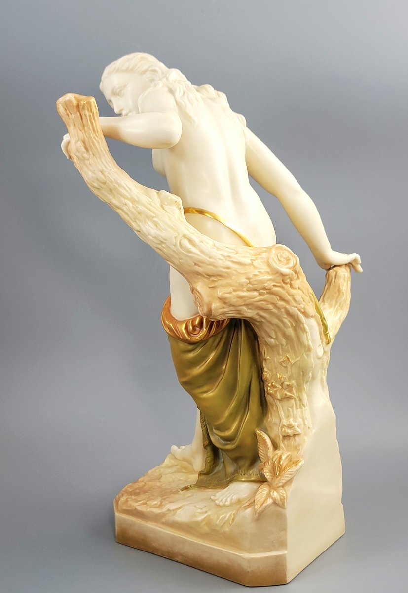 Large Royal Worcester Porcelain Figure “the Bather Surprised”, Shot Enamel, 1906-photo-3