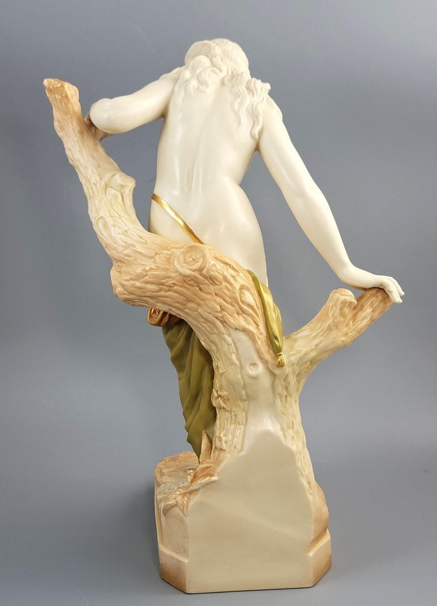 Large Royal Worcester Porcelain Figure “the Bather Surprised”, Shot Enamel, 1906-photo-4