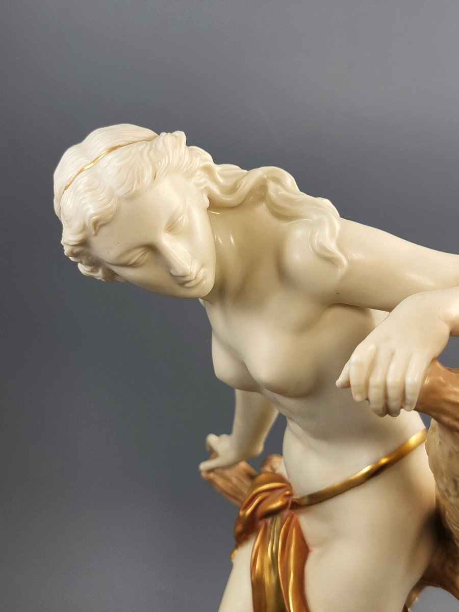 Large Royal Worcester Porcelain Figure “the Bather Surprised”, Shot Enamel, 1906-photo-7