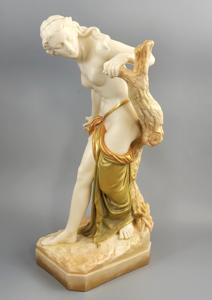 Large Royal Worcester Porcelain Figure “the Bather Surprised”, Shot Enamel, 1906