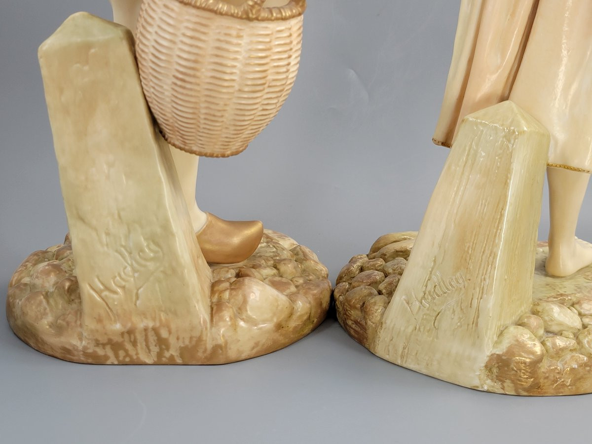 Royal Worcester, Paire “Pêcheur et Poissonnière”, James Hadley, 1892–1893, grand format-photo-3