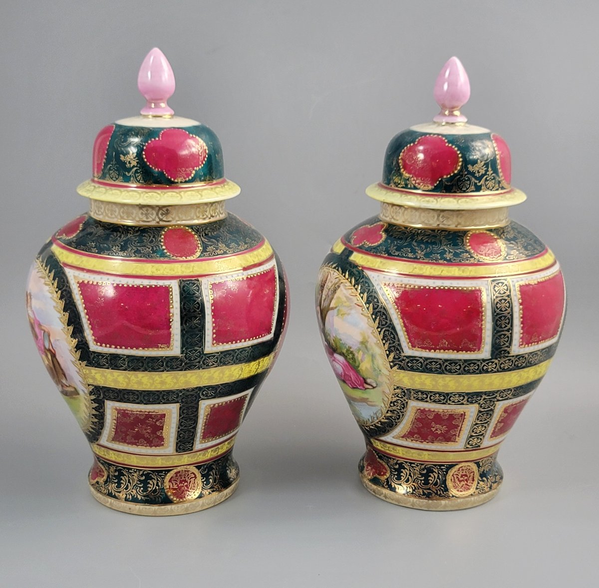 Pair Of Vienna Porcelain Vases, Royal Vienna Style, Circa 1880-photo-2