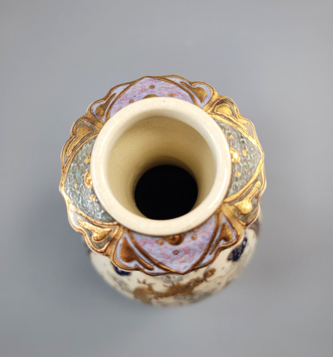 Rare Kinkozan Satsuma Vase With Dragon And Butterflies, Signed, C.1890-photo-6