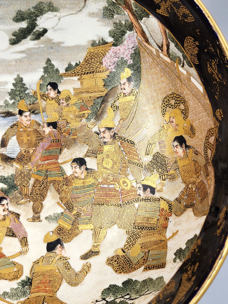 Kinkozan Kyoto Satsuma Bowl — Samurai Night Battle, Shimazu Crest, C.1900-photo-3
