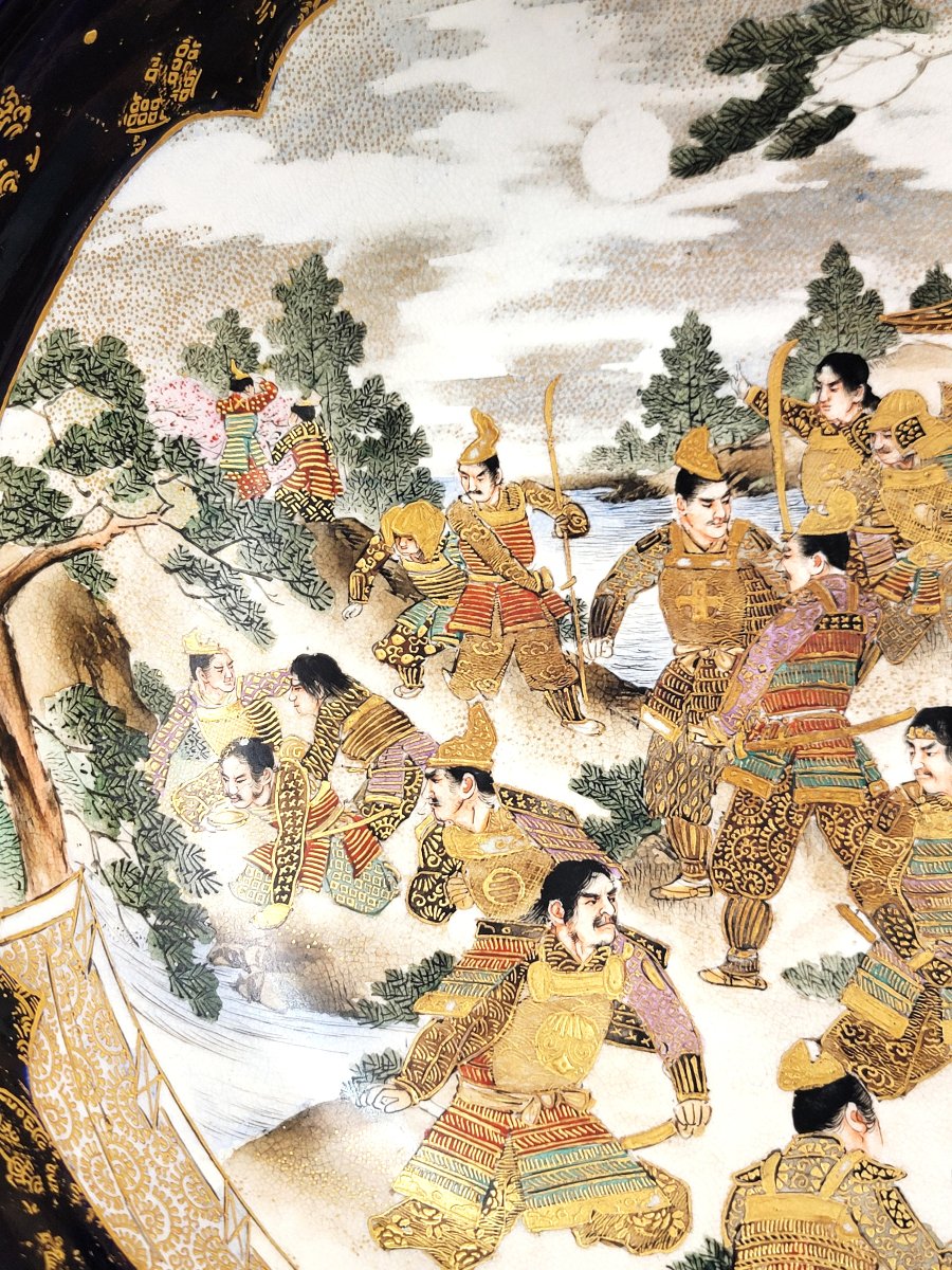 Kinkozan Kyoto Satsuma Bowl — Samurai Night Battle, Shimazu Crest, C.1900-photo-4