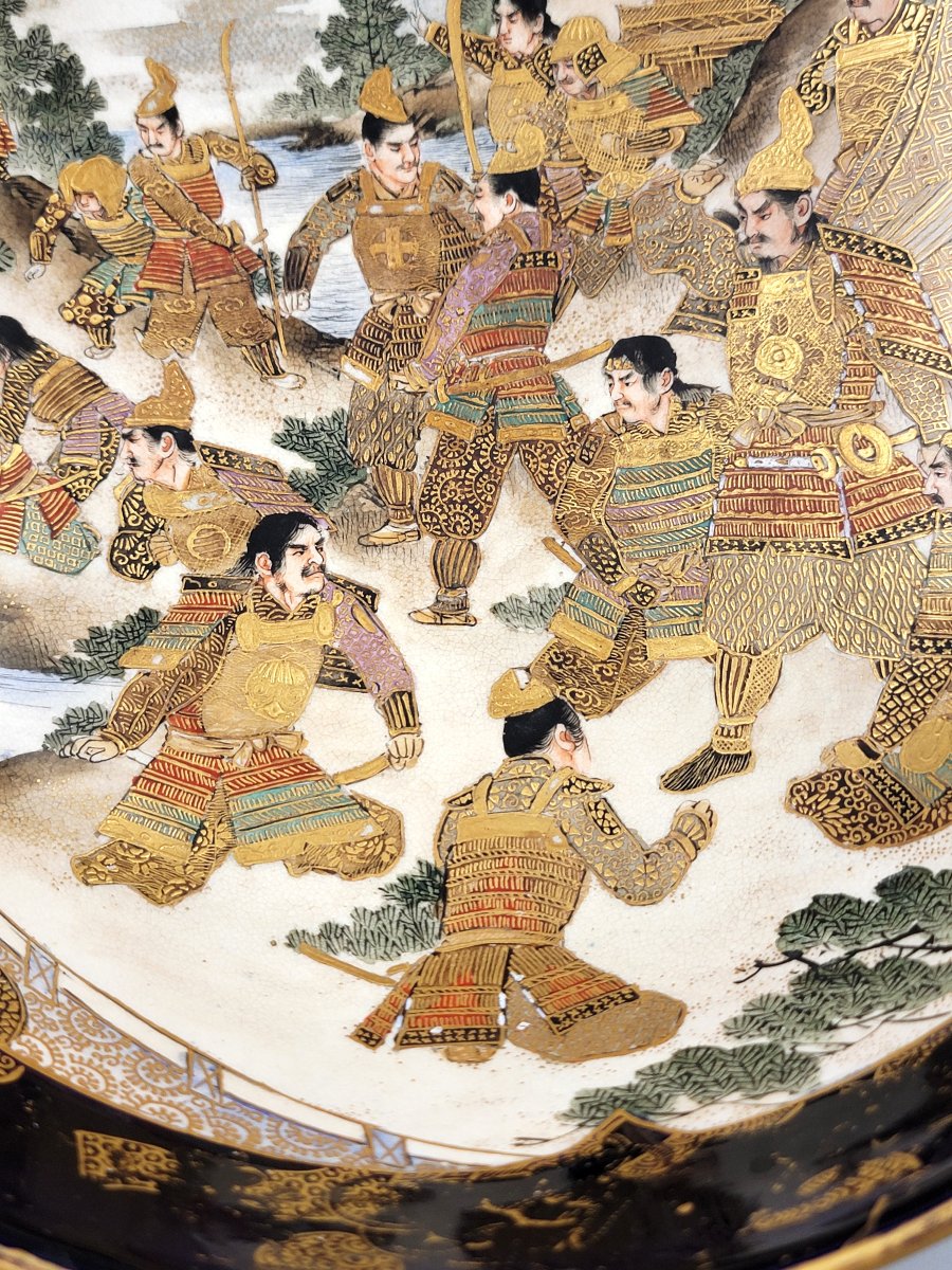 Kinkozan Kyoto Satsuma Bowl — Samurai Night Battle, Shimazu Crest, C.1900-photo-1