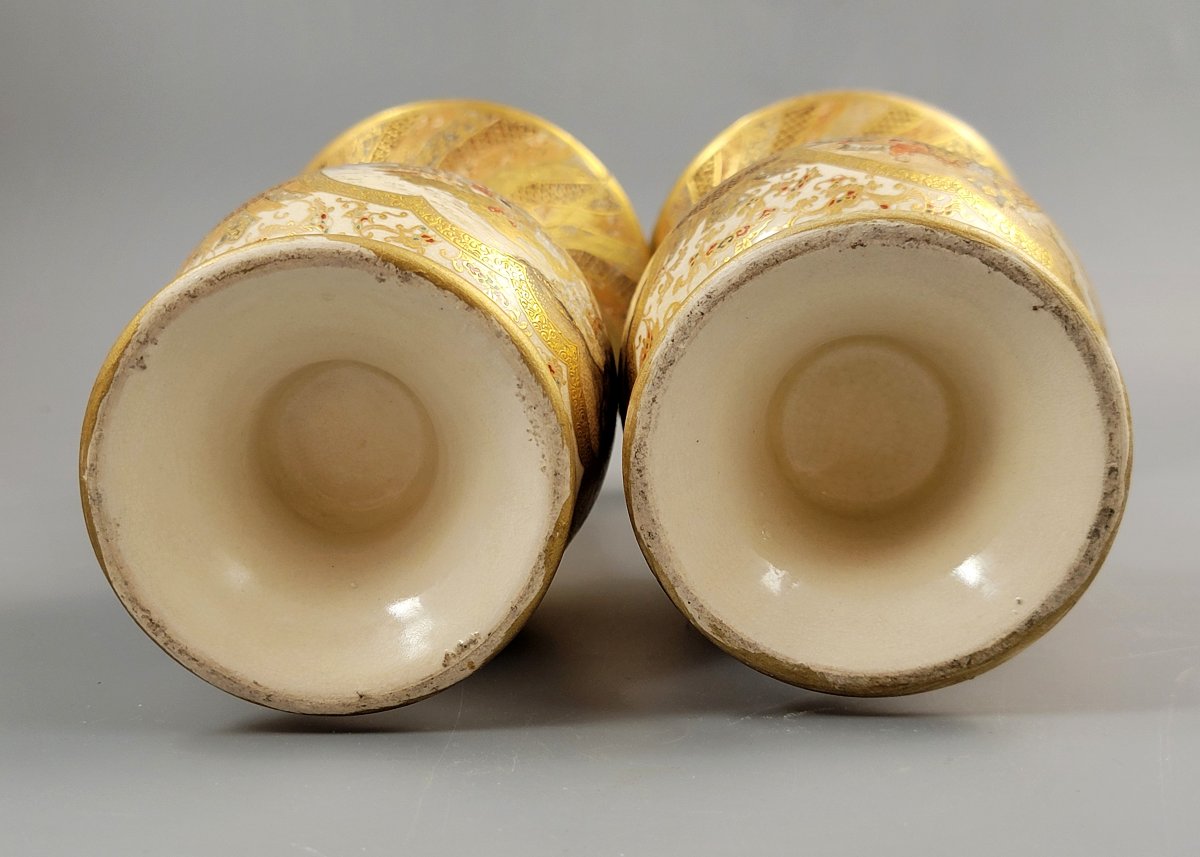 Pair Of Japanese Satsuma Vases, Attributed To Kinkozan, C.1900-photo-5