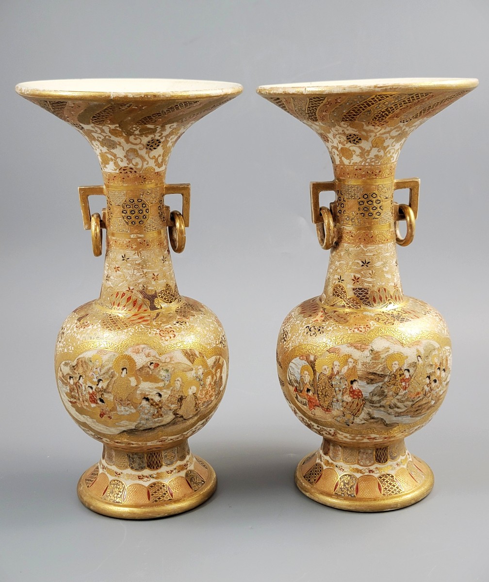 Pair Of Japanese Satsuma Vases, Attributed To Kinkozan, C.1900