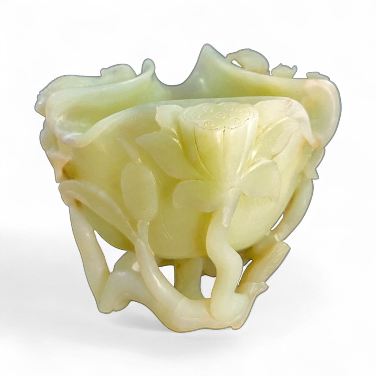 Large Chinese Hetian Jade Lotus-form Cup, Qing/republic C.1880–1920-photo-2