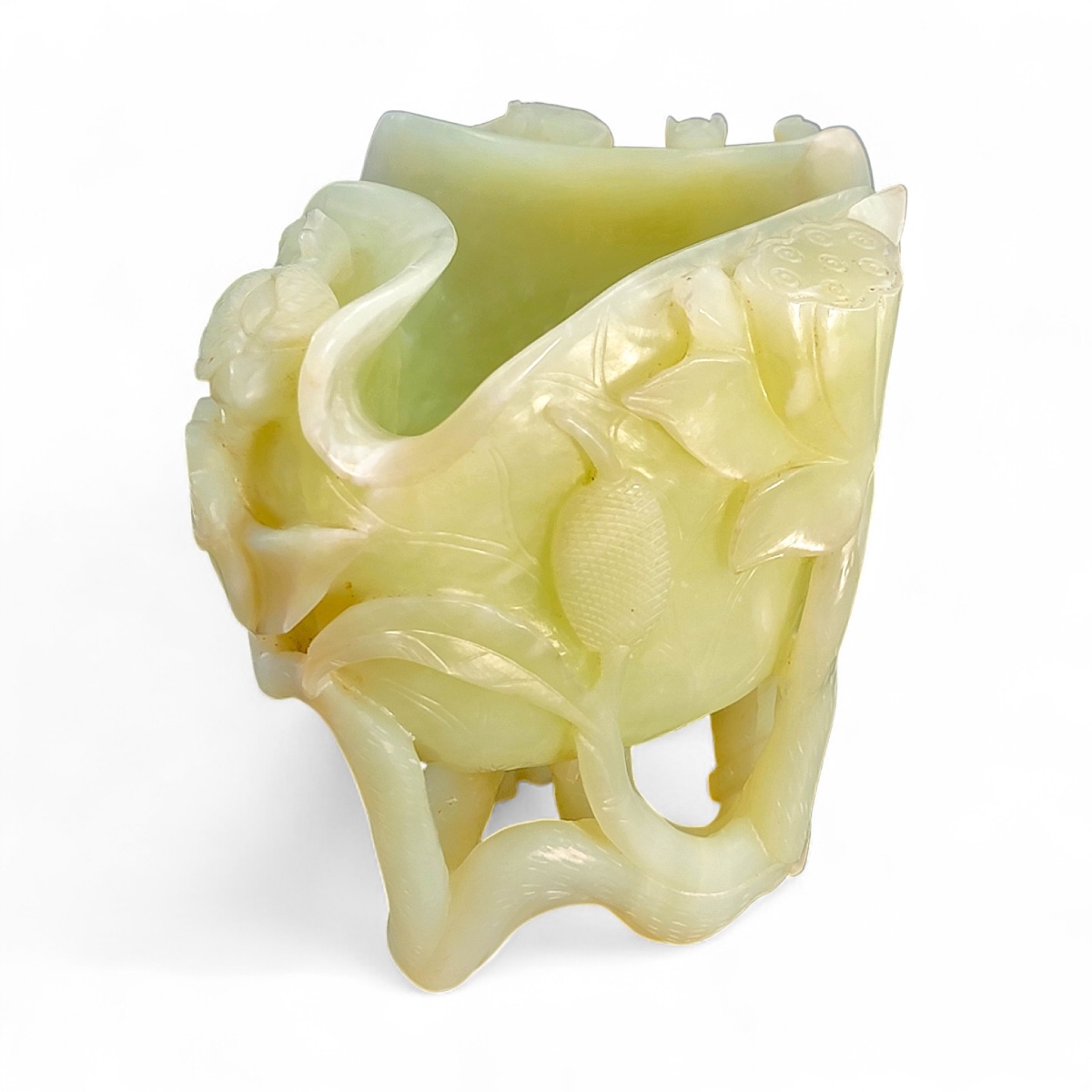 Large Chinese Hetian Jade Lotus-form Cup, Qing/republic C.1880–1920-photo-2