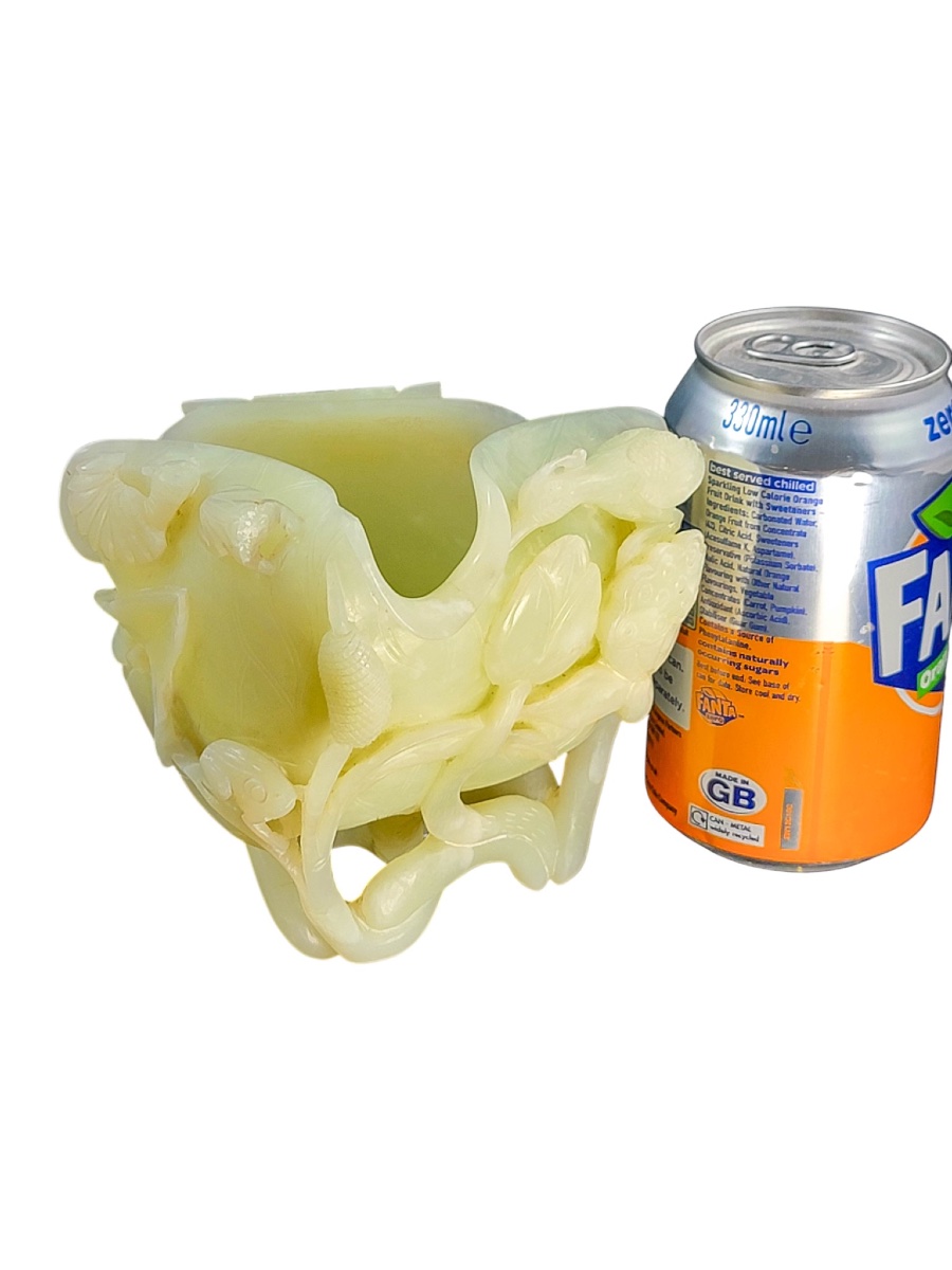 Large Chinese Hetian Jade Lotus-form Cup, Qing/republic C.1880–1920-photo-4