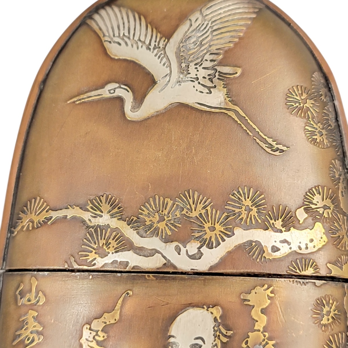 Étui à tabac japonais en bronze incrusté or argent, signé Rensai Kōchū, période Meiji-photo-2