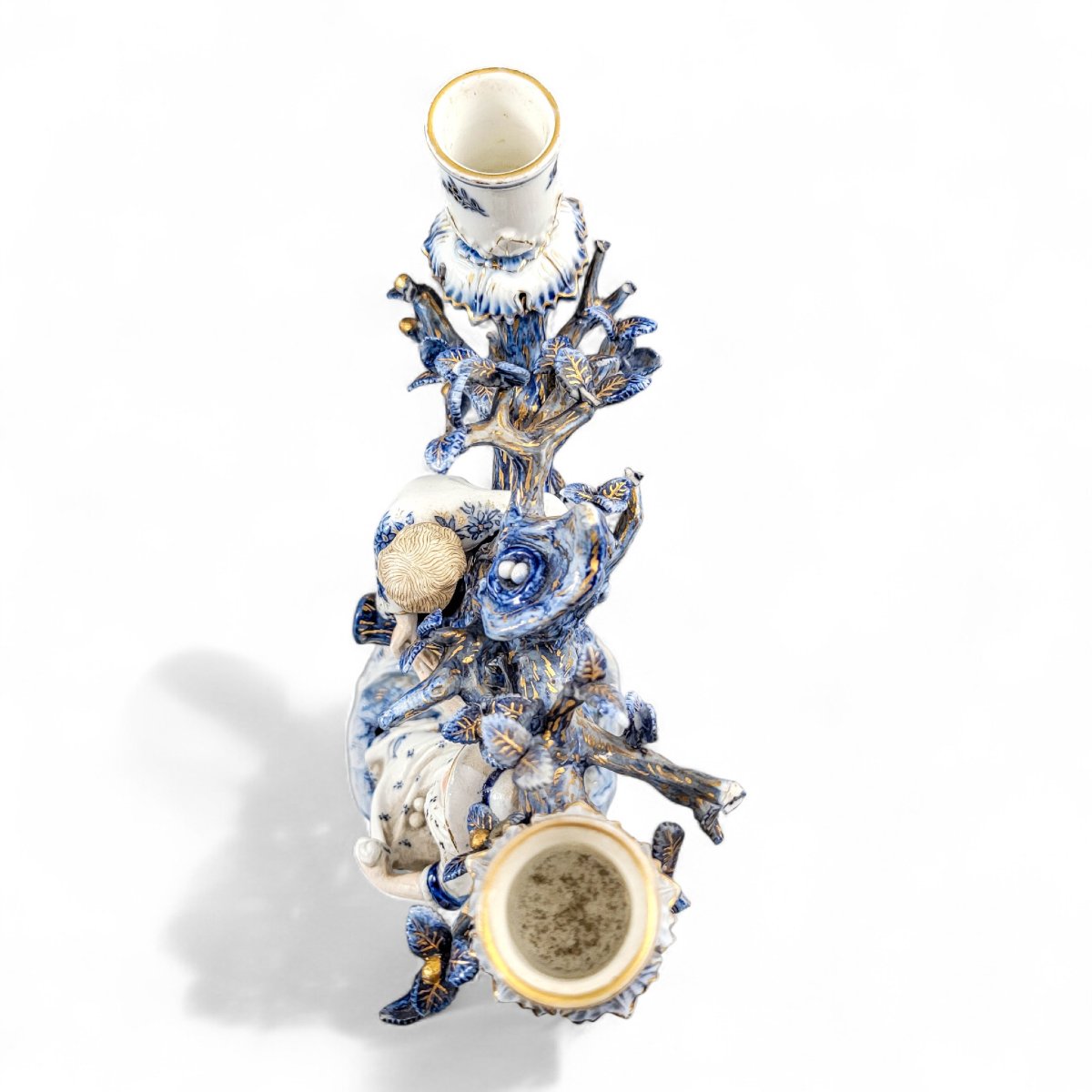 Ernst Bohne & Söhne, Rudolstadt — Pair Of Figural Tree Candelabra In Blue & White, C. 1878-photo-4
