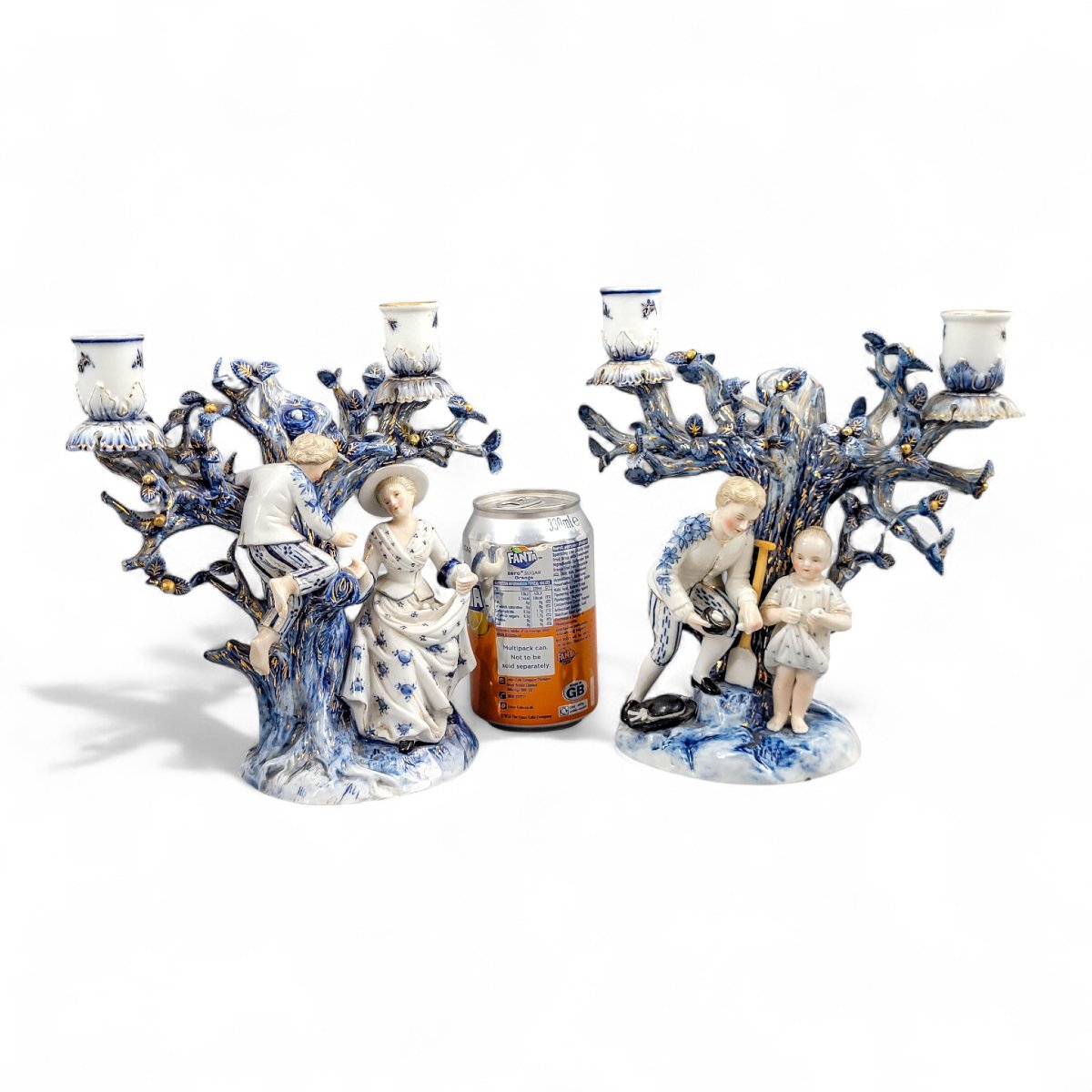 Ernst Bohne & Söhne, Rudolstadt — Pair Of Figural Tree Candelabra In Blue & White, C. 1878-photo-8