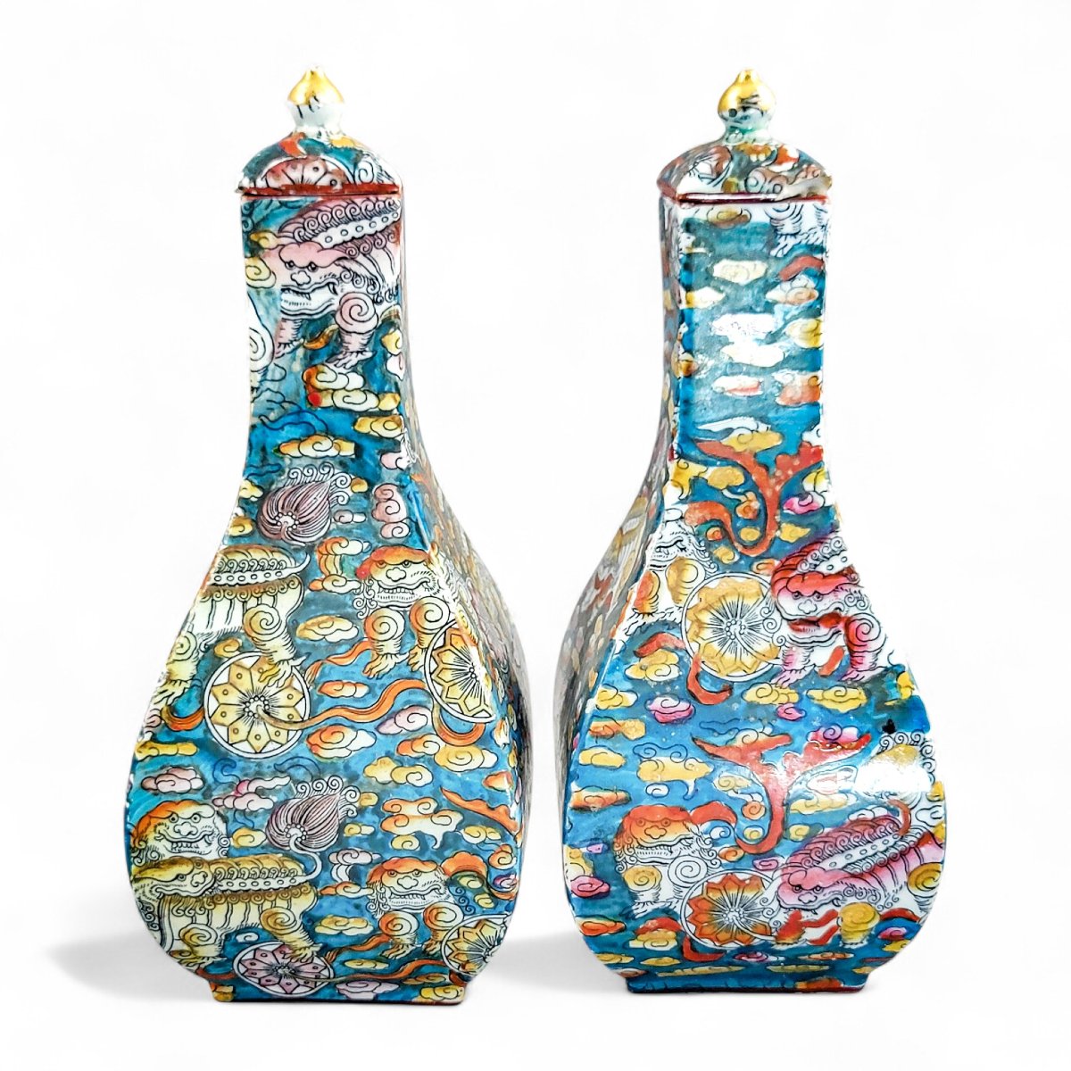 Pair Of Early Mason’s Ironstone “bandana” Pattern Lidded Jars, C.1810–1815-photo-2