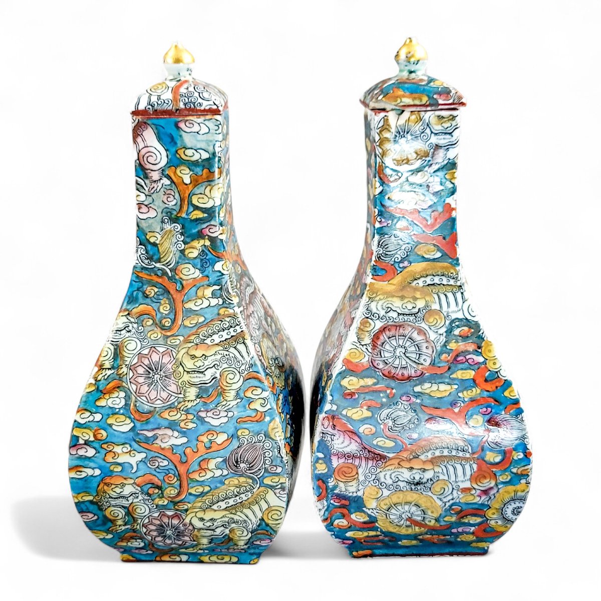 Pair Of Early Mason’s Ironstone “bandana” Pattern Lidded Jars, C.1810–1815-photo-3