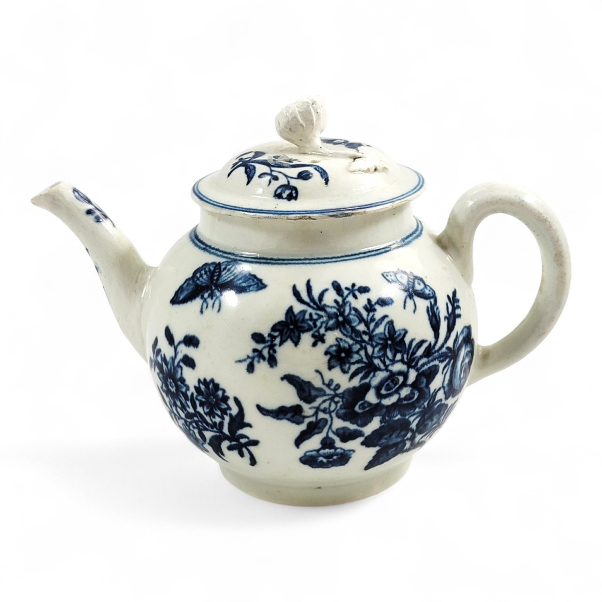 Théière Worcester, Première Période, décor Fence, vers 1760, marque croissant bleu