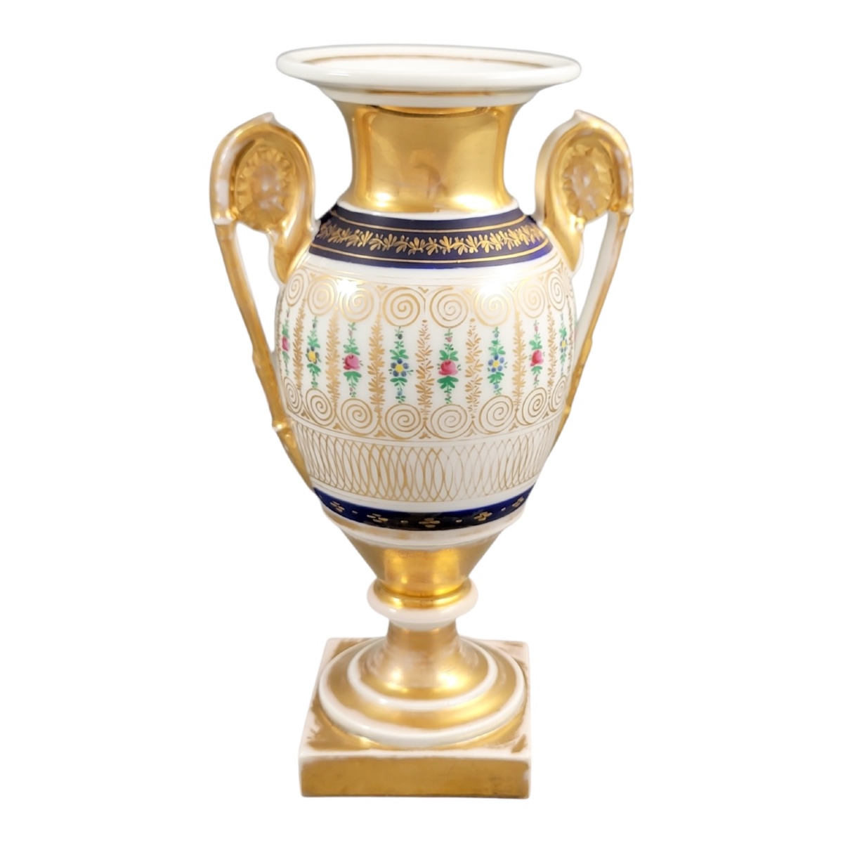 Old Paris Empire Vase, France C. 1820 — Cobalt Bands & Gold Decoration-photo-4