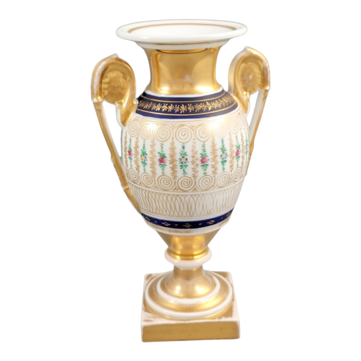 Old Paris Empire Vase, France C. 1820 — Cobalt Bands & Gold Decoration-photo-4
