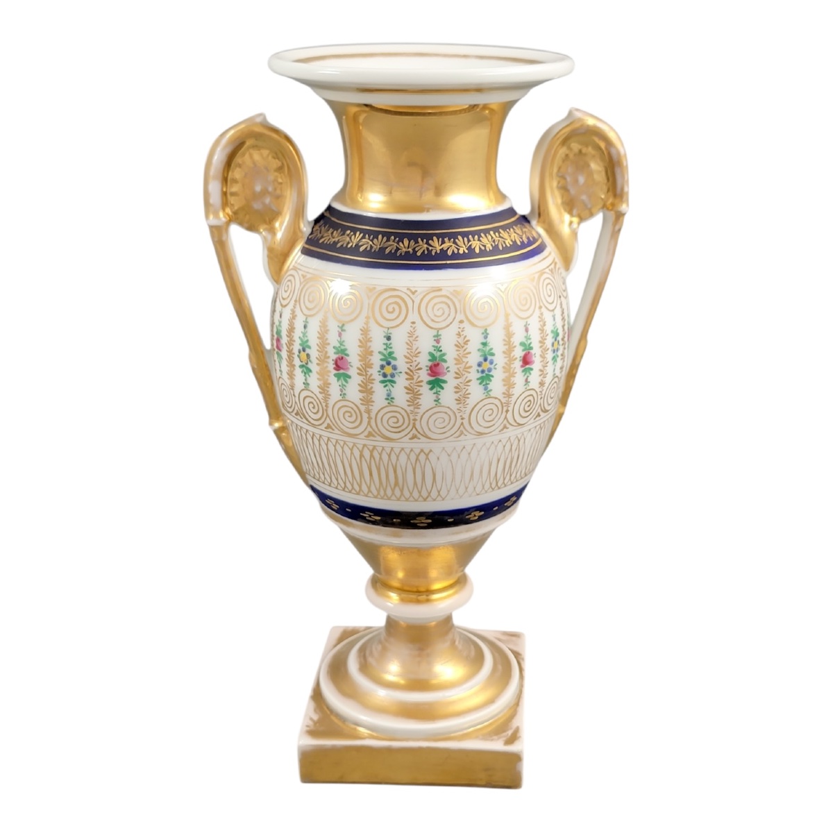 Old Paris Empire Vase, France C. 1820 — Cobalt Bands & Gold Decoration-photo-5