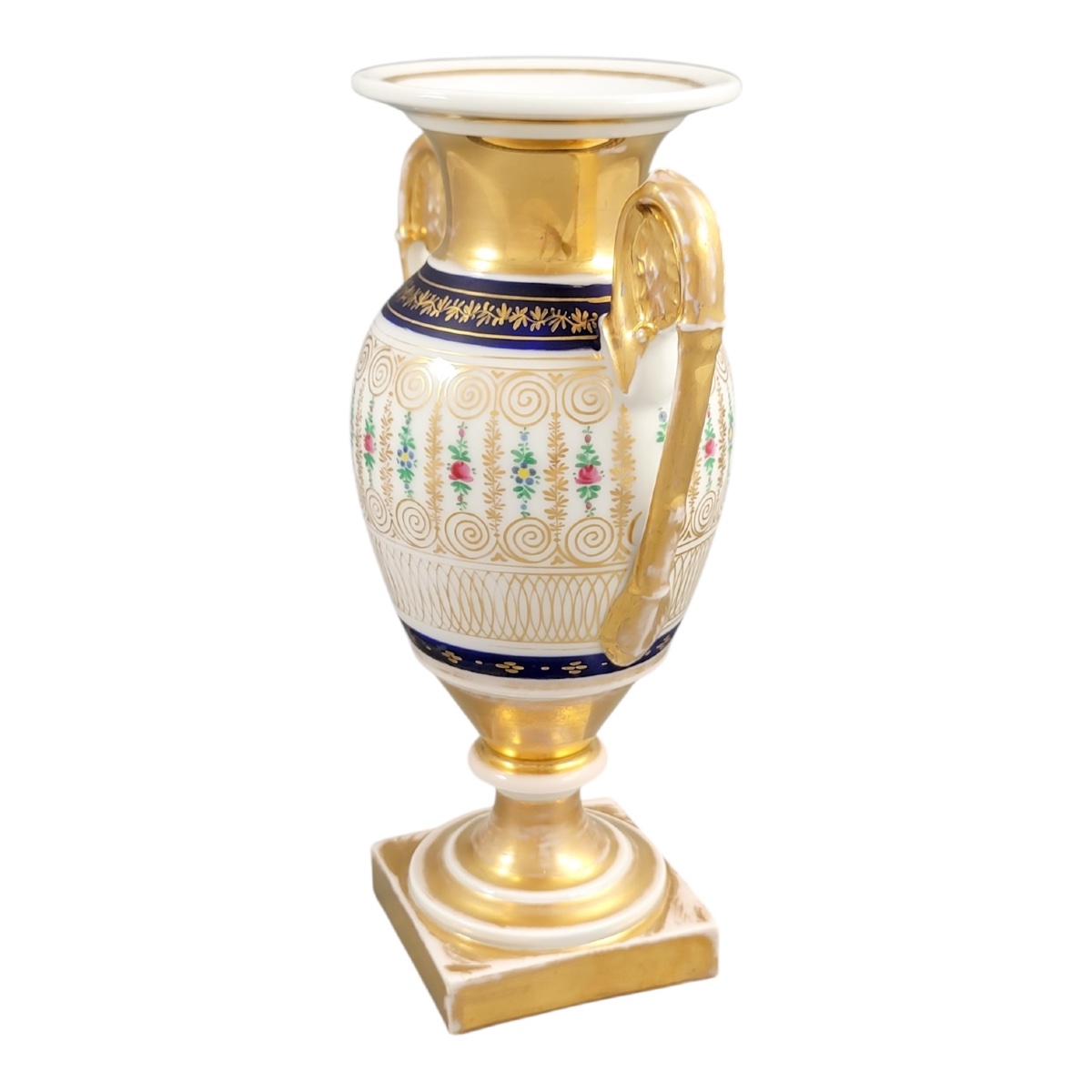 Old Paris Empire Vase, France C. 1820 — Cobalt Bands & Gold Decoration-photo-6